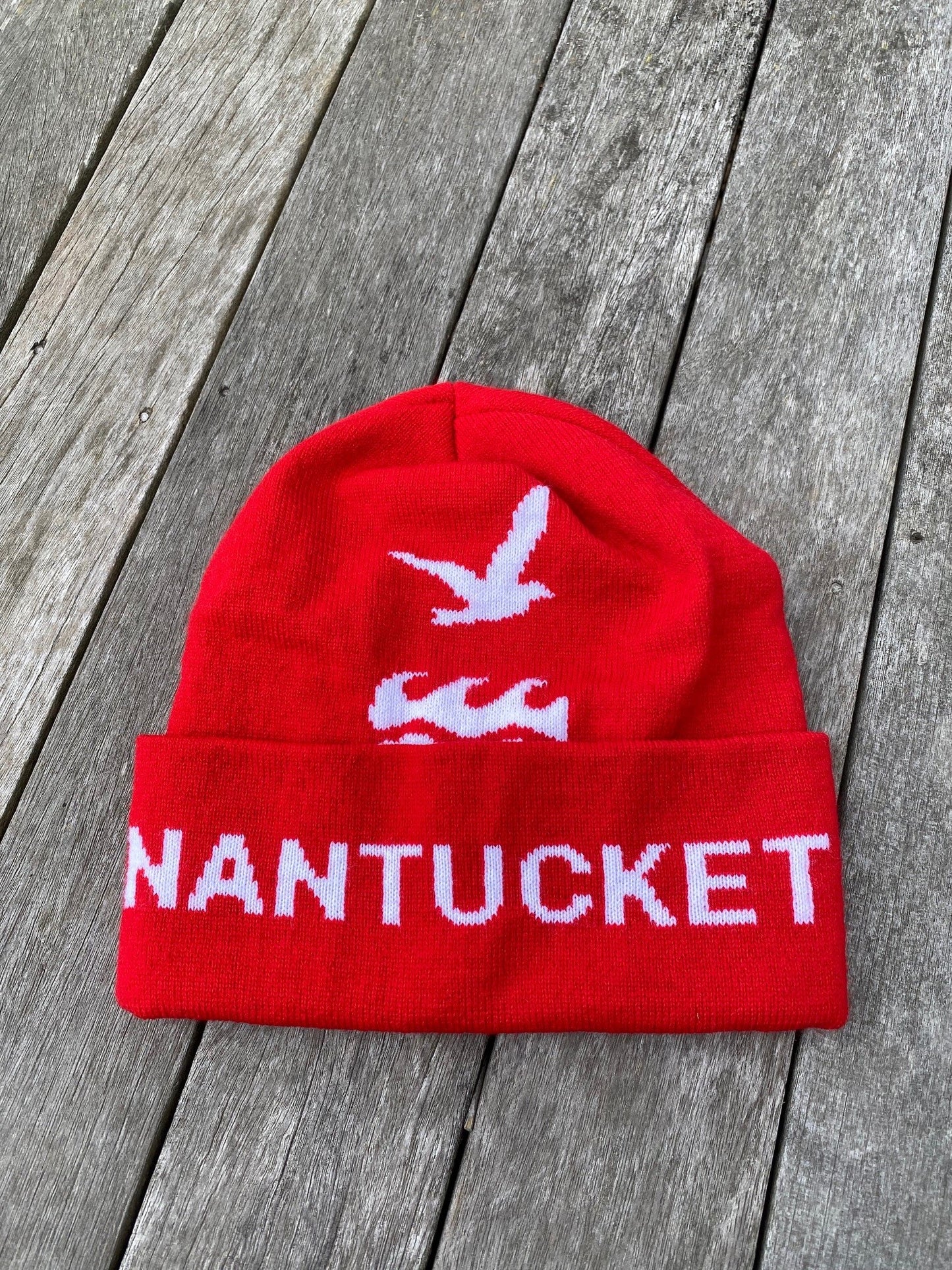 Winter Hat in Red with Nantucket on brim and large logo