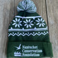 WInter Hat in Green with Snowflakes and Nantucket Conservation Foundation Written on Brim