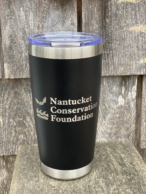 Water Tumbler in Black (20 oz) with Bat Research Nantucket Conservation Logo