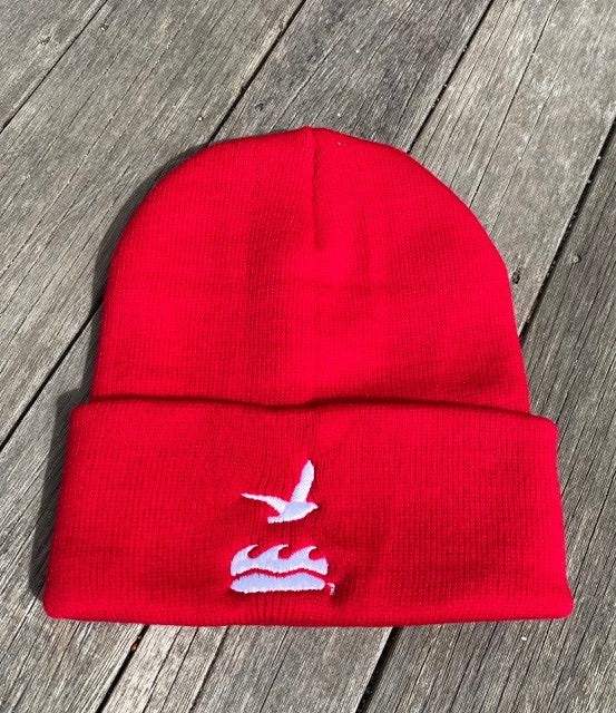 Winter Knit Hat in Red with White NCF logo on the brim