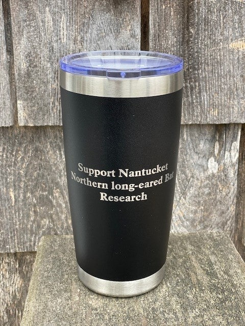 Water Tumbler in Black (20 oz) with Bat Research Nantucket Conservation Logo