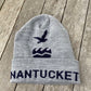 Winter Hat in Gray with NCF Logo and NANTUCKET Written in Navy on the Brim.